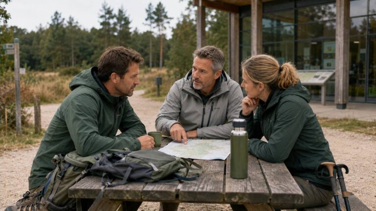 Samenwerken met Trezeta met outdoorprofessionals die een samenwerking rond wandelen bespreken