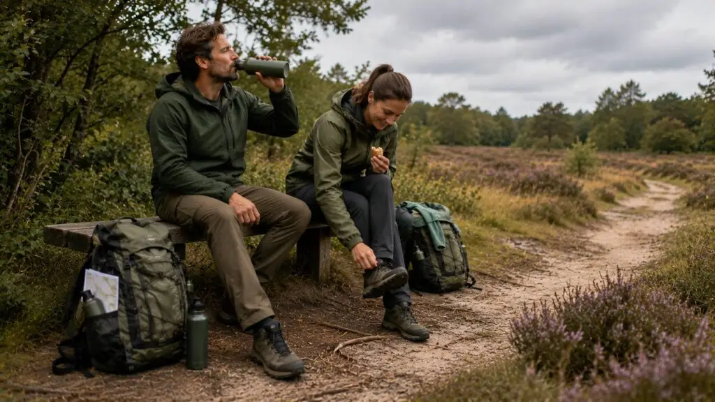 Trezeta contact met wandelaars die tijdens een wandeling in de natuur pauzeren